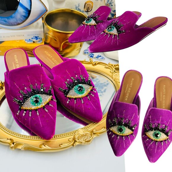 Kurt Geiger Shoes - 🆕 KURT GEIGER LONDON 🧿 NWOT Olive Evil Eye Mules, Purple Lyst
